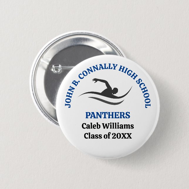 Blue Swim Team Personalized Swimmer Button (Front & Back)