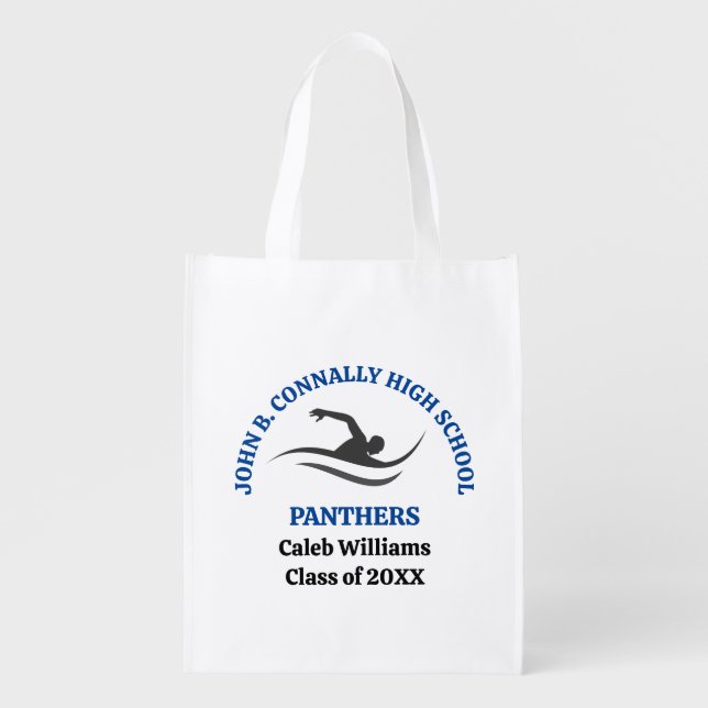 Blue Swim Team Personalized Swimmer Grocery Bag (Front)