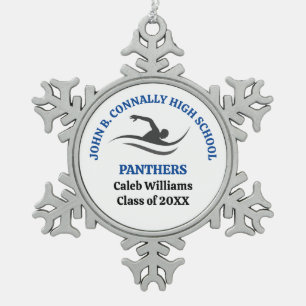 Blue Swim Team Personalized Swimmer Snowflake Pewter Christmas Ornament