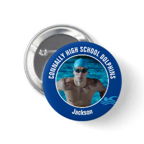 Blue Swim Team Photo High School Swimmer Button