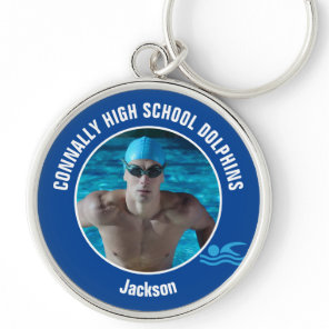Blue Swim Team Photo High School Swimmer Keychain