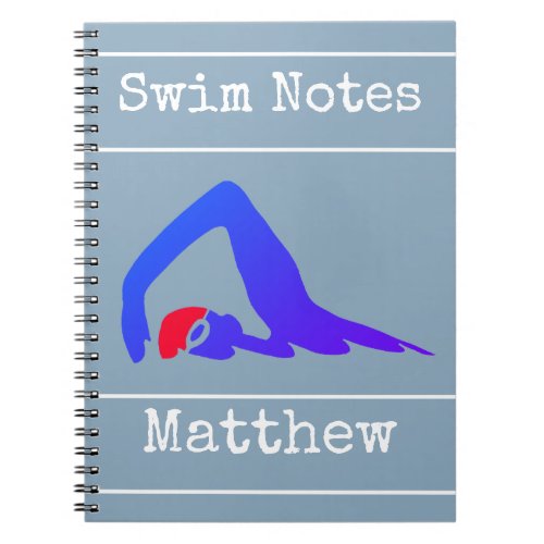 Blue swimmer Swim Notes Personalized Notebook