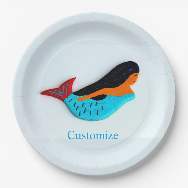 Blue swimming mermaid Thunder_Cove Paper Plates (Front)