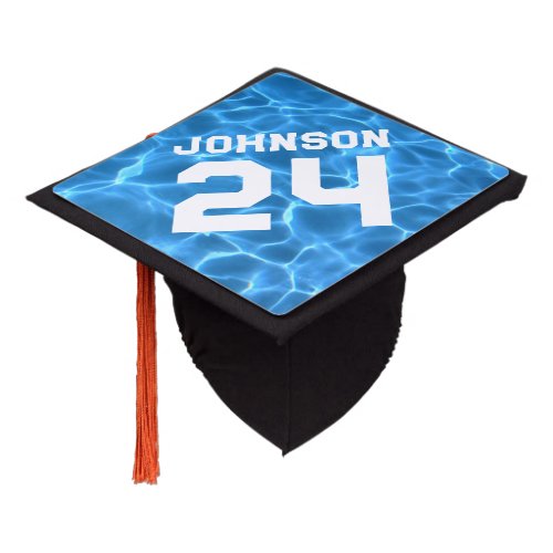 Blue Swimming Pool  Photo Solid Sports Number Graduation Cap Topper