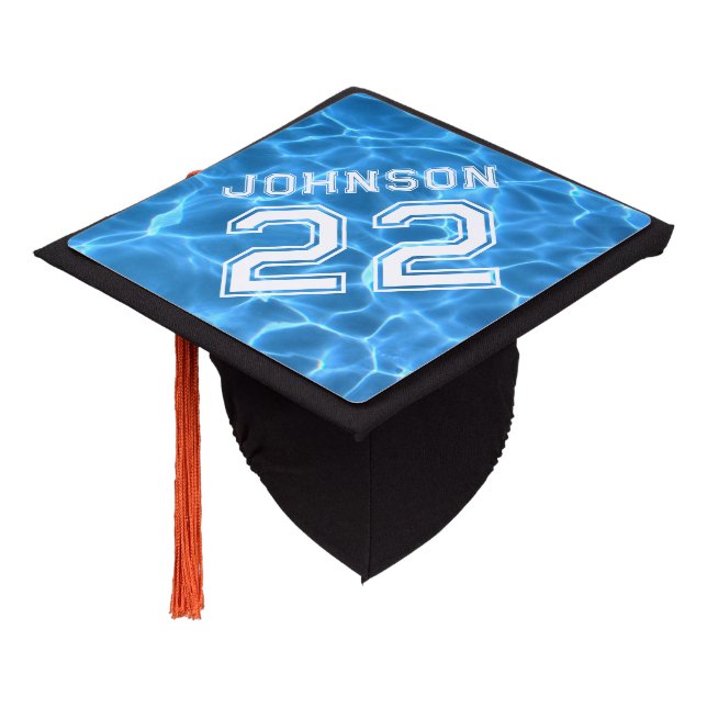 Blue Swimming Pool Sports Photo Graduation Cap Topper (Angled)
