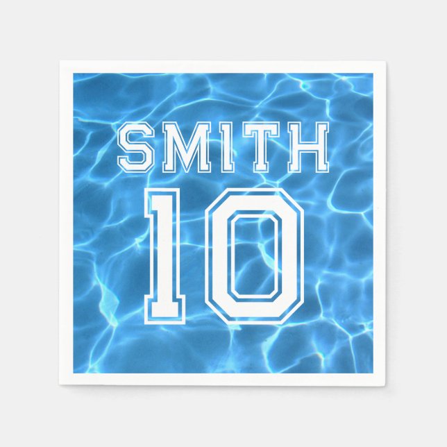 Blue Swimming Pool Sports Theme Birthday Napkins (Front)