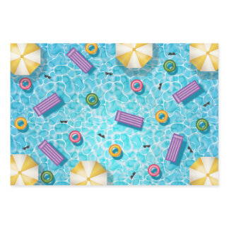 Blue Swimming Pool With Colorful Pool Gear Summer Wrapping Paper Sheets