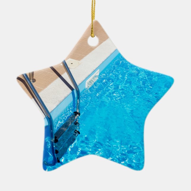 Blue swimming pool with ladder ceramic ornament (Front)