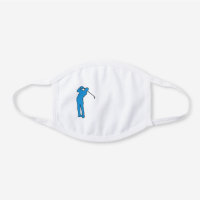 Blue Swinging Golfer Silhouette White Cotton Face Mask