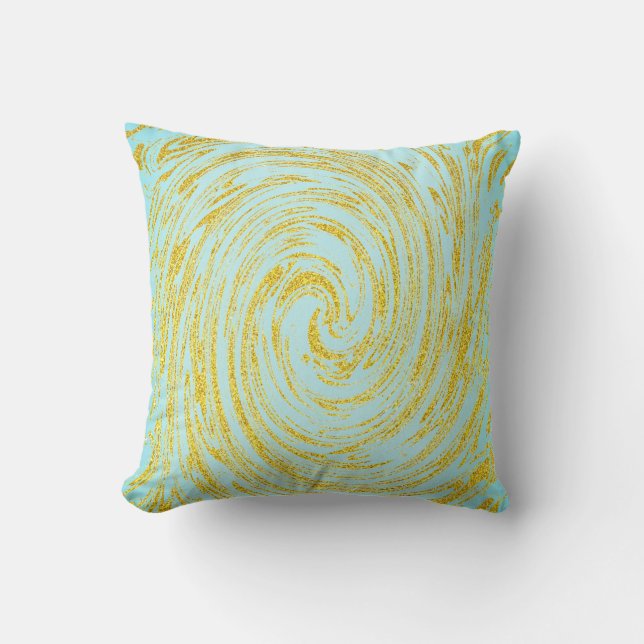 Blue Swirl Abstract Gold Golden Glitter Gift Favor Outdoor Pillow (Front)