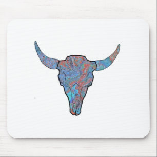 Blue Swirl Bison Skull Art Mouse Pad