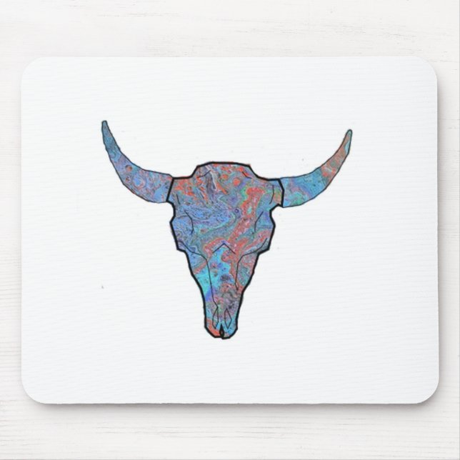 Blue Swirl Bison Skull Art Mouse Pad (Front)