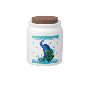 Blue swirl Border and Peacock Design Candy Jar