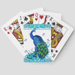 Blue swirl Border and Peacock Design Poker Cards