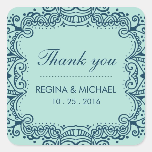 Blue Swirl Curl Wedding Favor Thank You Sticker (Front)