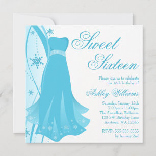Blue Swirl Dress Winter Wonderland Sweet 16 Invitation