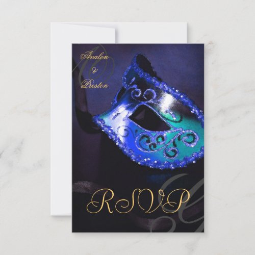 Blue Swirl Masquerade Mask RSVP Invitation