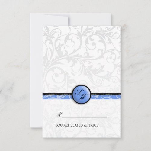 Blue Swirl Monogram Folding Tent  Place Card Custom Invite