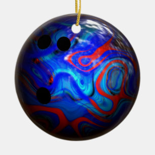 Blue Swirl Pattern Bowling Ball. Ceramic Ornament