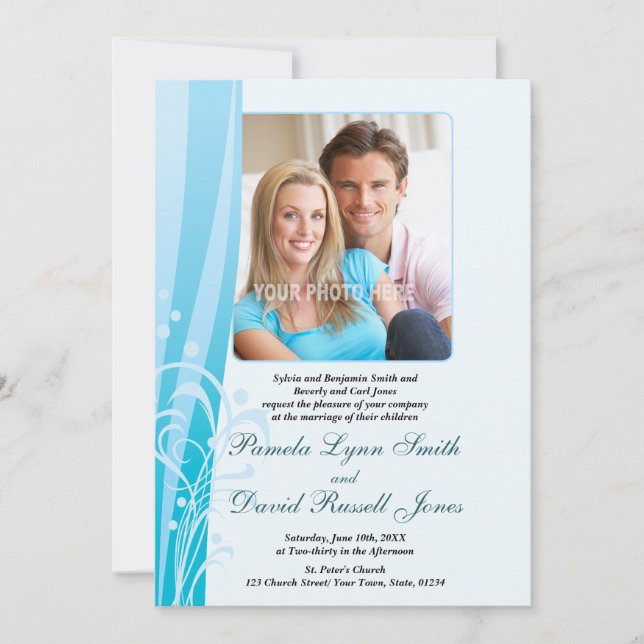Blue Swirl Wedding Invitation (Vertical) (Front)
