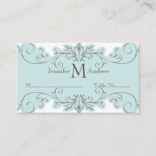 Customizable Blue Swirl Wedding Table Escort Cards Business Card