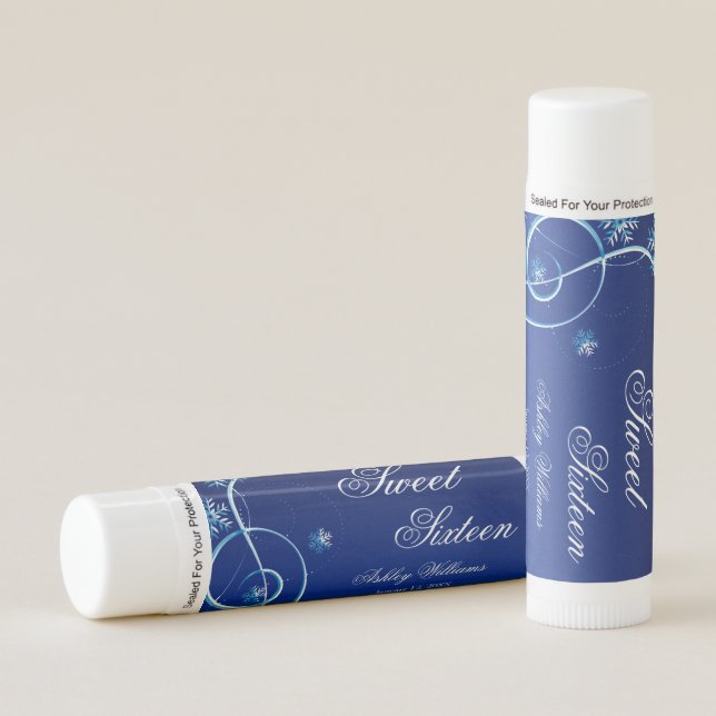 Blue Swirl Winter Wonderland Sweet 16 Favors Lip Balm (Front)
