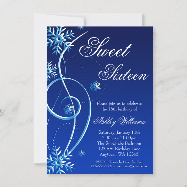 Blue Swirl Winter Wonderland Sweet 16 Invitation (Front)