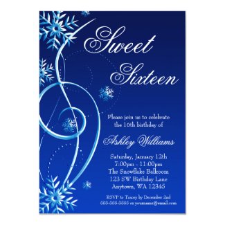 Blue Swirl Winter Wonderland Sweet 16 Invitation
