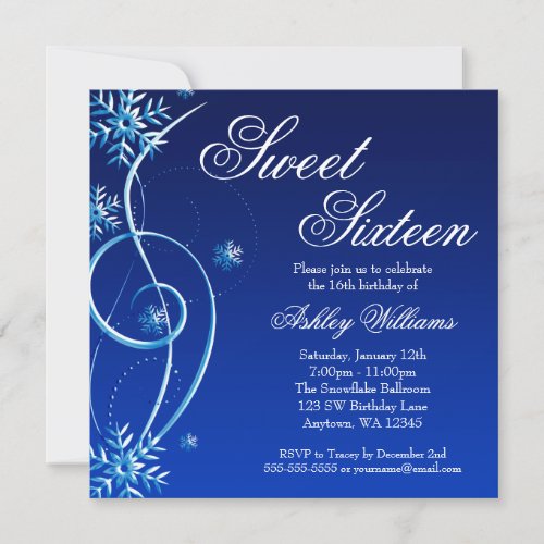 Blue Swirl Winter Wonderland Sweet 16 Personalized Invite