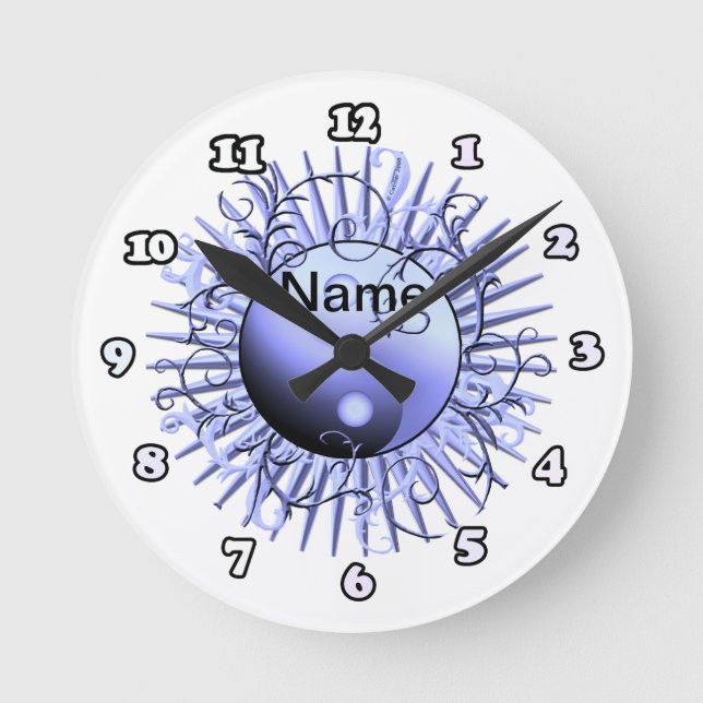 Blue Swirl Yin Yang  Round Clock (Front)