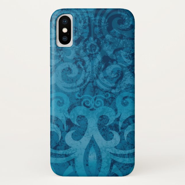 Blue Swirling Damask Pattern Case-Mate iPhone Case (Back)