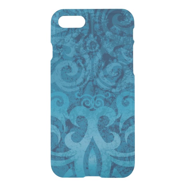 Blue Swirling Damask Pattern Uncommon iPhone Case (Back)