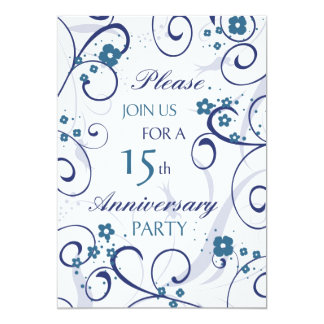Blue Swirls 15th Anniversary Party Invitation Card