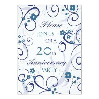 Blue Swirls 20th Anniversary Party Invitation Card