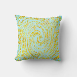 Blue Swirls Abstract Gold Golden Glitter Elegant Throw Pillow