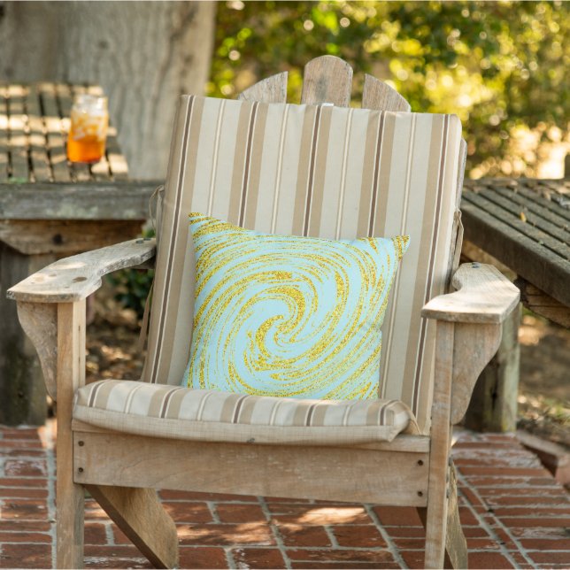 Blue Swirls Abstract Gold Golden Glitter Nautical Outdoor Pillow (Chair)