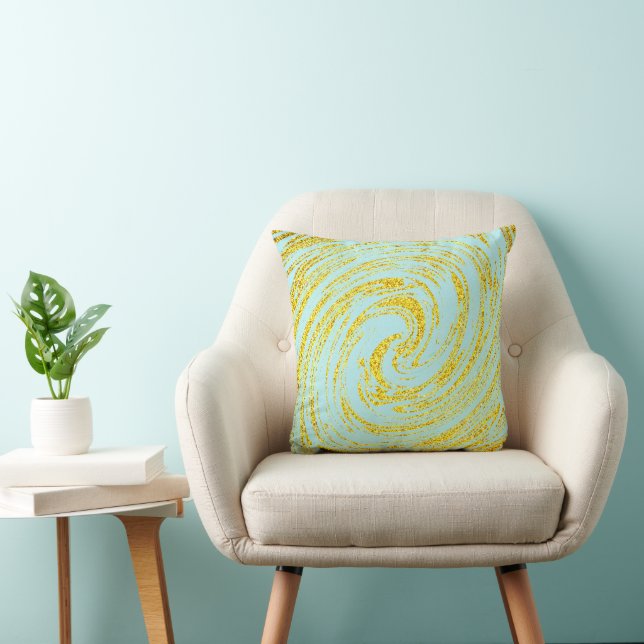 Blue Swirls Abstract Gold Golden Glitter Nautical Throw Pillow (Chair)