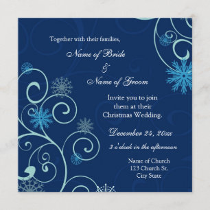 Blue Swirls Christmas Wedding Invitation Cards