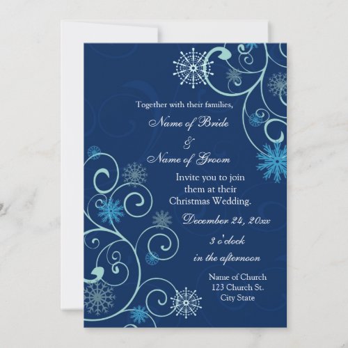 Blue Swirls Christmas Wedding Invitation Cards