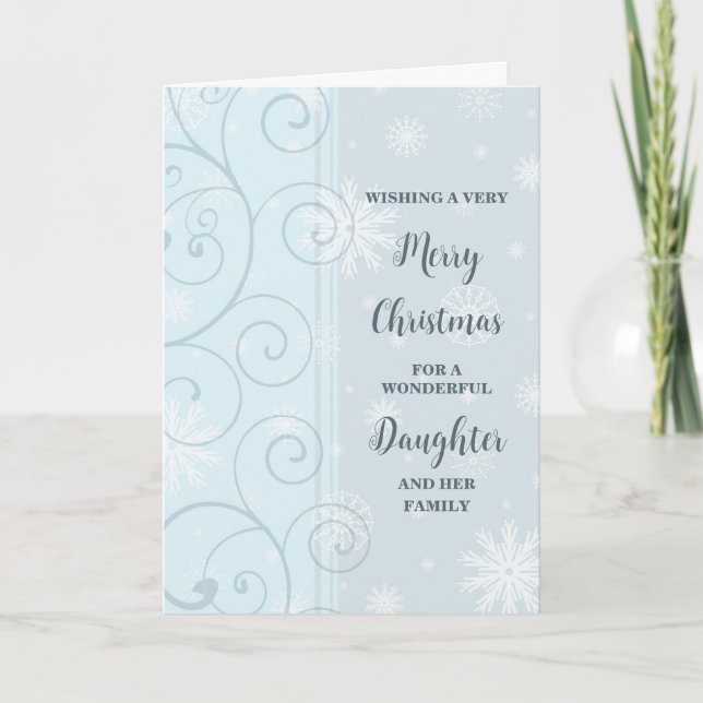 Blue Swirls Daughter & Family Merry Christmas Card (Front)