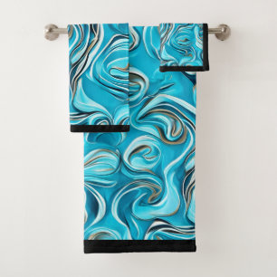 Blue Swirls Digital Paint Design Bath Towel Set