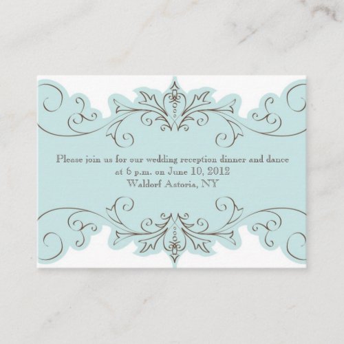 Blue Swirls Elegant Wedding Reception Cards Business Cards