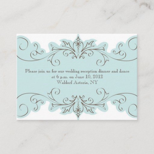 Customizable Blue Swirls Elegant Wedding Reception Cards Business Cards