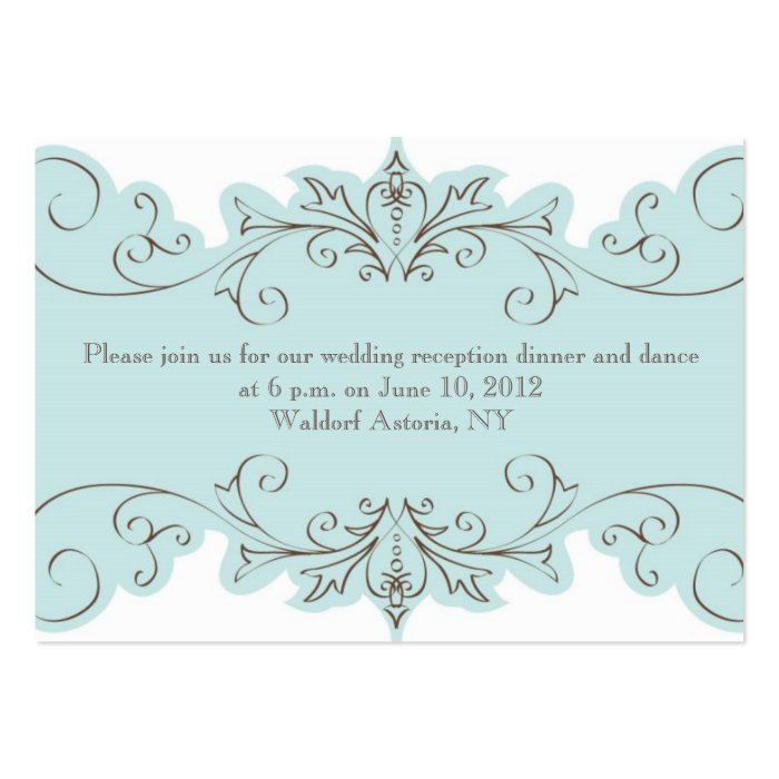 Blue Swirls Elegant Wedding Reception Cards Business Cards