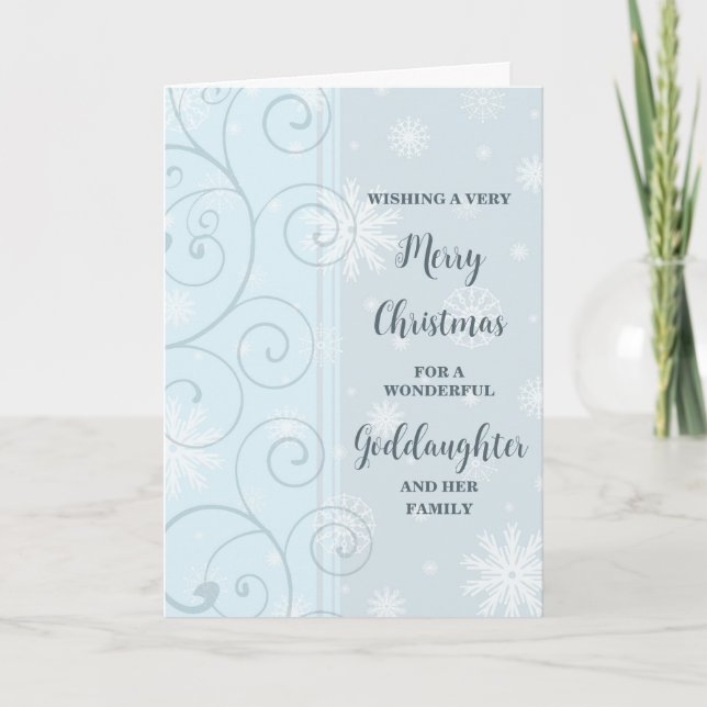 Blue Swirls Goddaughter & Family Merry Christmas Card (Front)