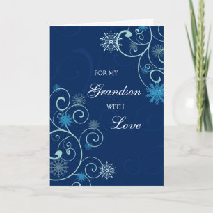 Blue Swirls Grandson Merry Christmas Card