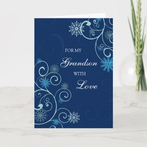 Blue Swirls Grandson Merry Christmas Card