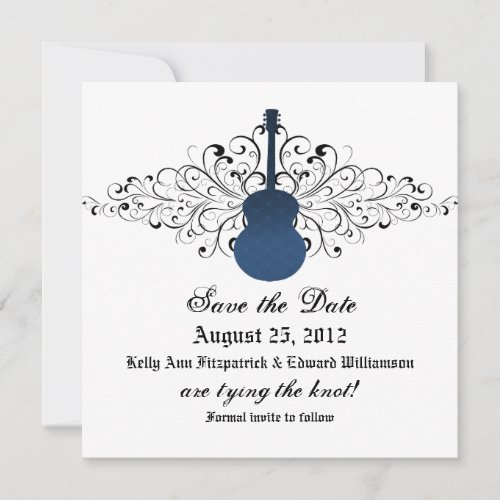 Blue Swirls Guitar Save the Date Invite