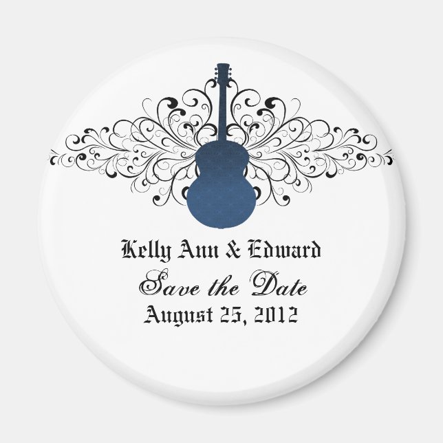 Blue Swirls Guitar Save the Date Magnet (Front)