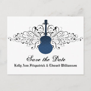 Blue Swirls Guitar Save the Date Postcard